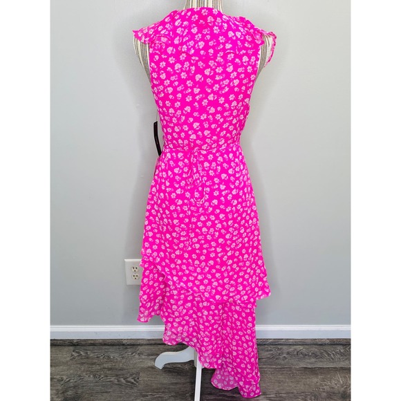 Lulu's Cornelia Pink Floral Ruffle Wrap Dress Women Sm Barbiecore Brunch Femme - Picture 4 of 12